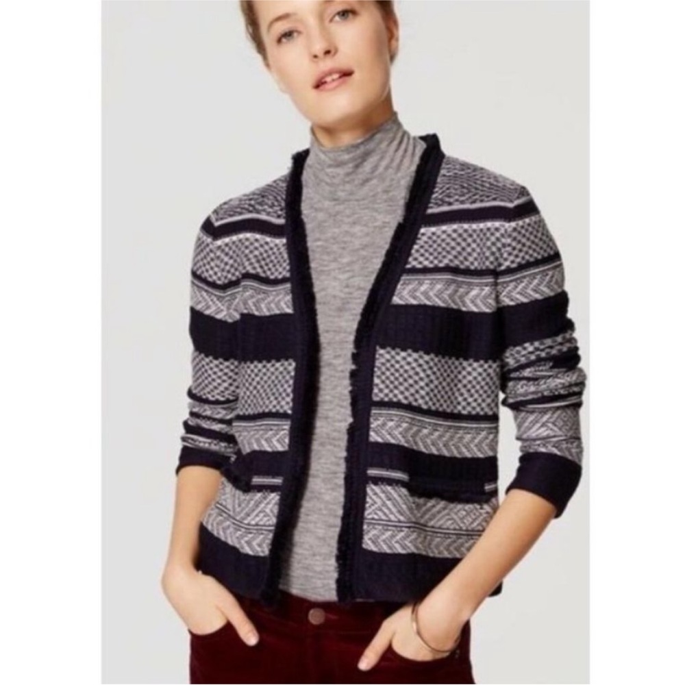 Anne Taylor LOFT 100% Cotton Jacquard Stripe Cardigan